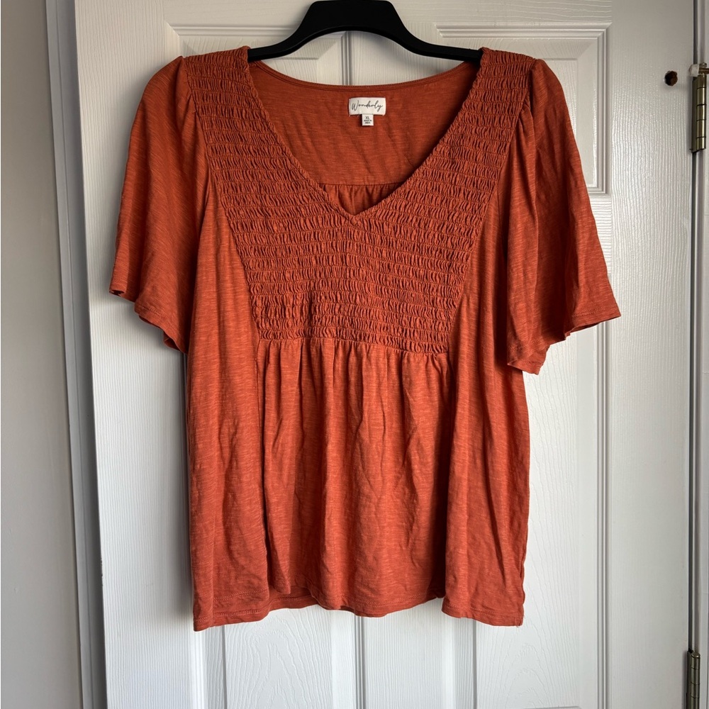 Wonderly Terracotta Smocked Blouse